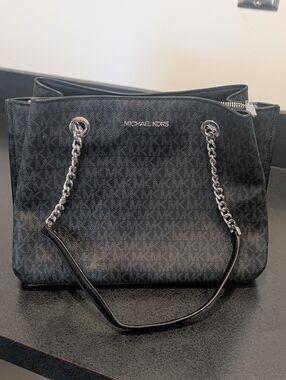 Michael Kors Black MK Logo Chain-Handle Shoulder Tote